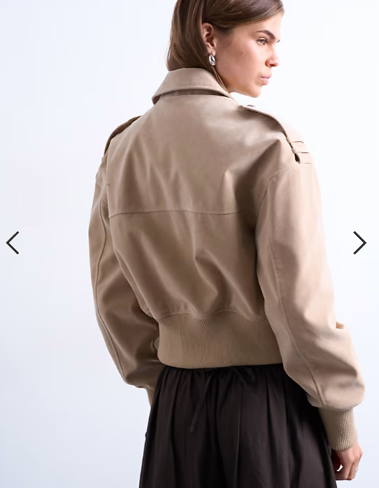 Topshop faux suede ovoid sleeve bomber jacket in stone