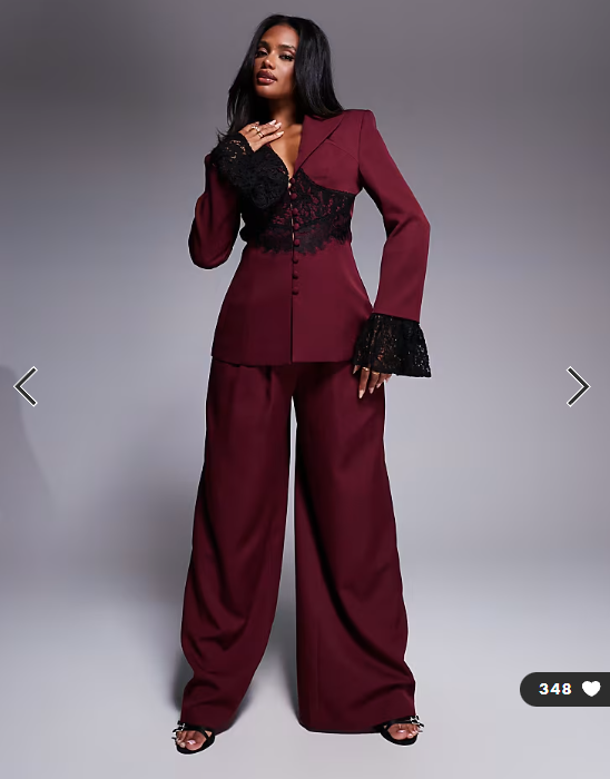 ASOS LUXE co-ord tailored wide leg trouser in burgundy