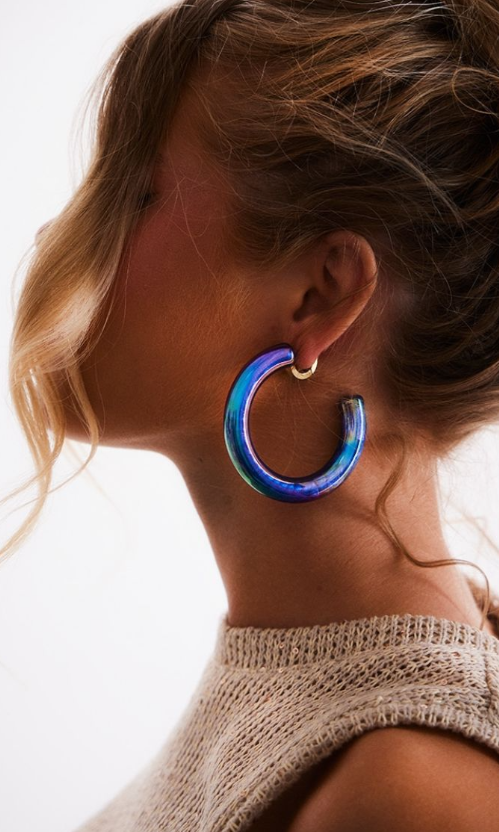 Blue Metallic Chunky Hoop Earrings