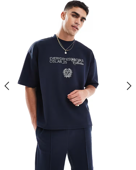 ASOS DESIGN super heavyweight boxy oversized t-shirt with text embroidery in navy texture