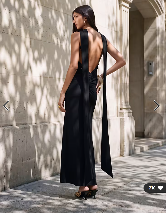 ASOS DESIGN crepe scarf detail with plunge back in black in scuba-style fabric