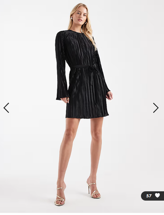 Vero Moda Tall tie waist plisse mini dress in black