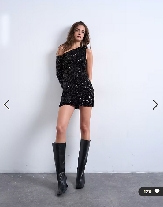 Topshop off shoulder mini sequin velvet dress in black