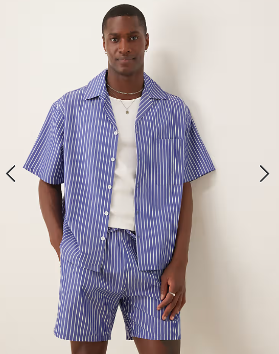 ASOS DESIGN co-ord boxy oversized revere stripe shirt in blue