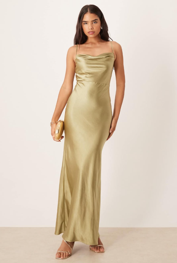 Pretty Lavish Bridal Keisha satin drape cowl neck cami maxi dress
