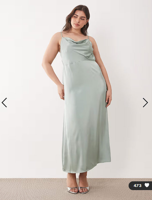 VILA Curve satin cowl neck cami maxi dress in milieu green