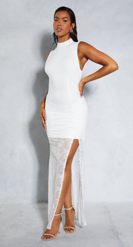 Lace Skirt Sleeveless High Neck Maxi Dress