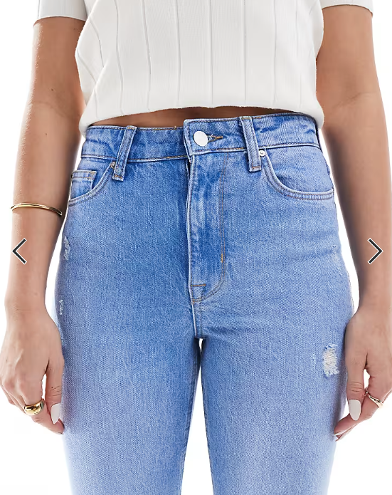 ONLY Emily high waisted straight leg jeans with slight distressing in light blue