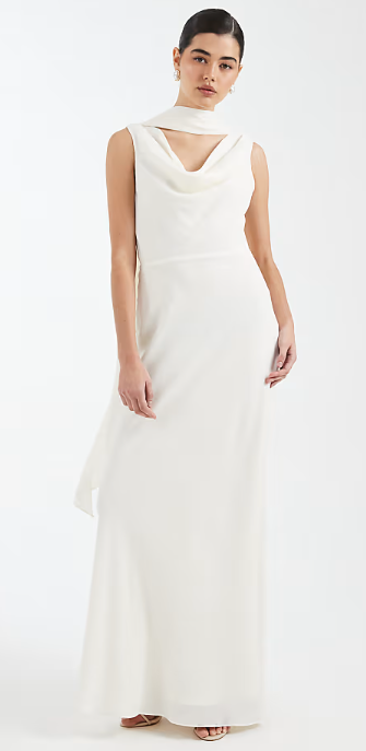 Asos - Six Stories Bridesmaid crepe plunge cowl front maxi dress in Ivory