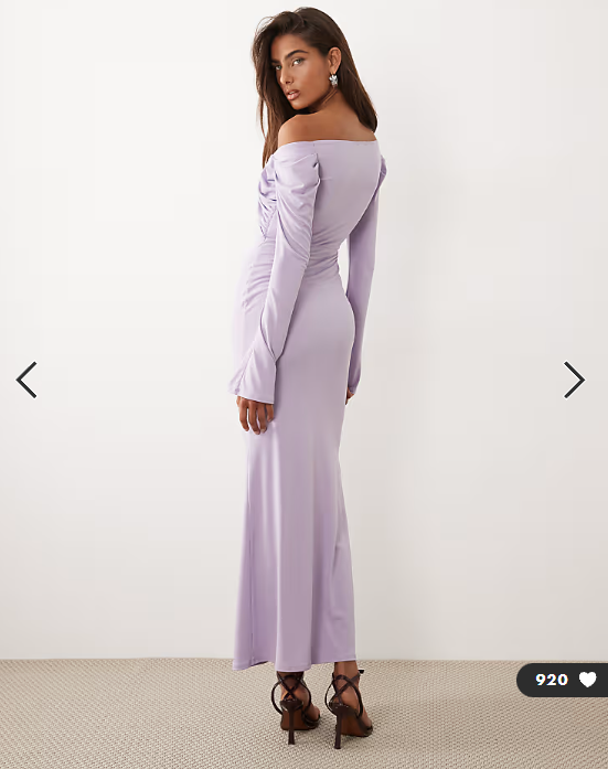 ASOS DESIGN slinky bardot midi dress with wired bust in lilac