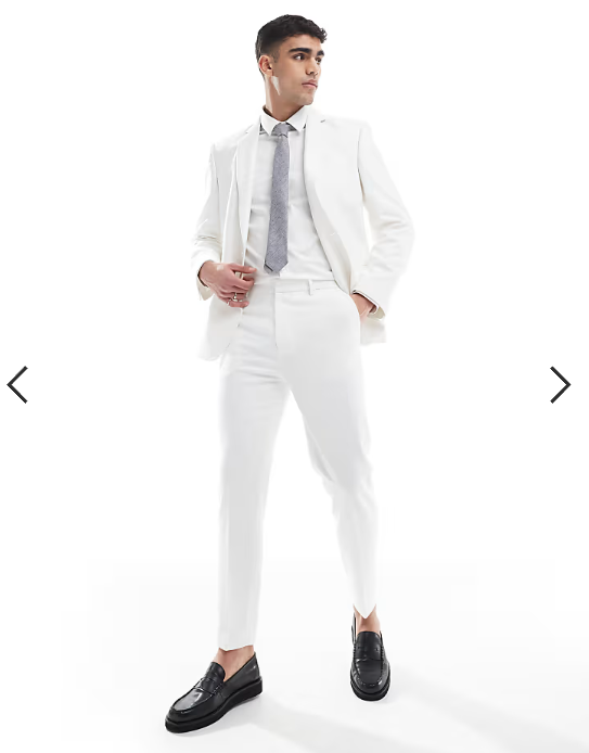 ASOS DESIGN tapered suit trousers in textured white fabric