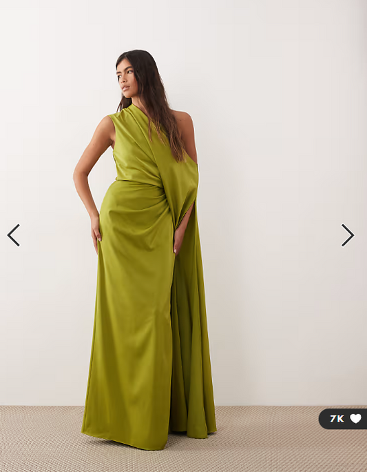 ARRANGE extreme fallen shoulder maxi dress in olive green