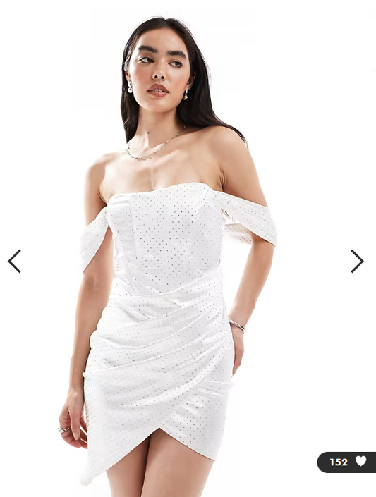 TFNC bandeau drop shoulder corset wrap mini dress in white hotfix