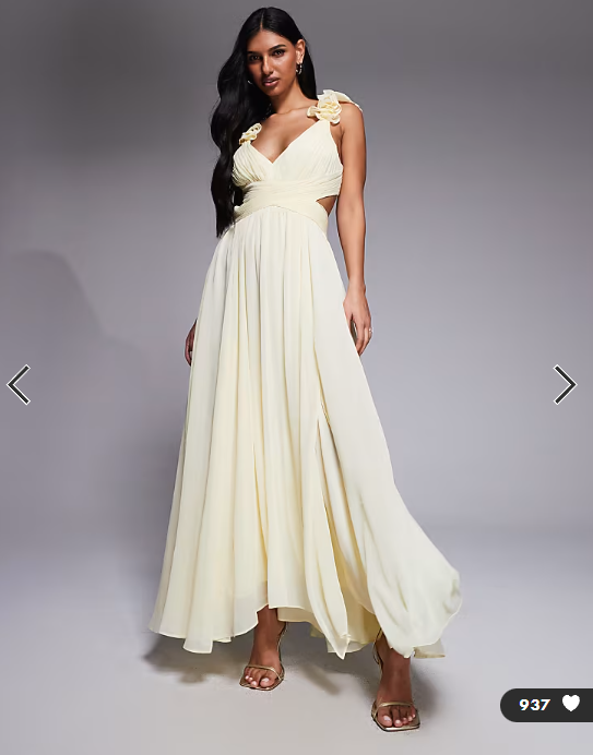 Forever New chiffon ruffle shoulder maxi dress in lemon