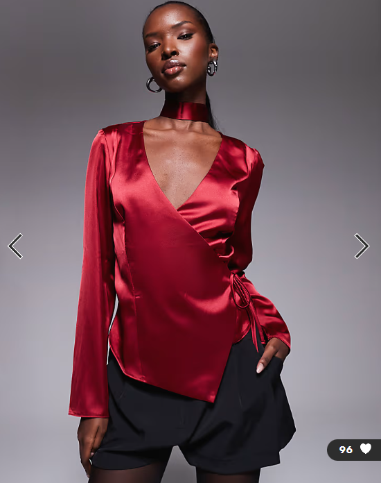 ASOS DESIGN satin scarf detail wrap blouse