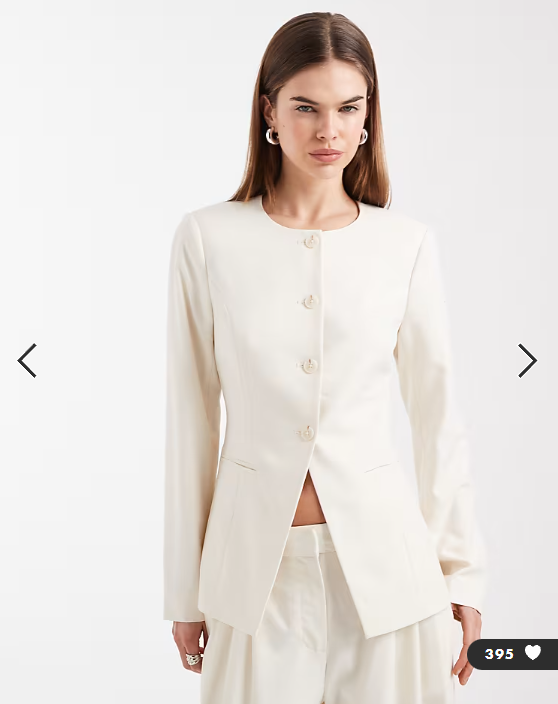 Vero Moda tailored collarless fitted blazer in cream