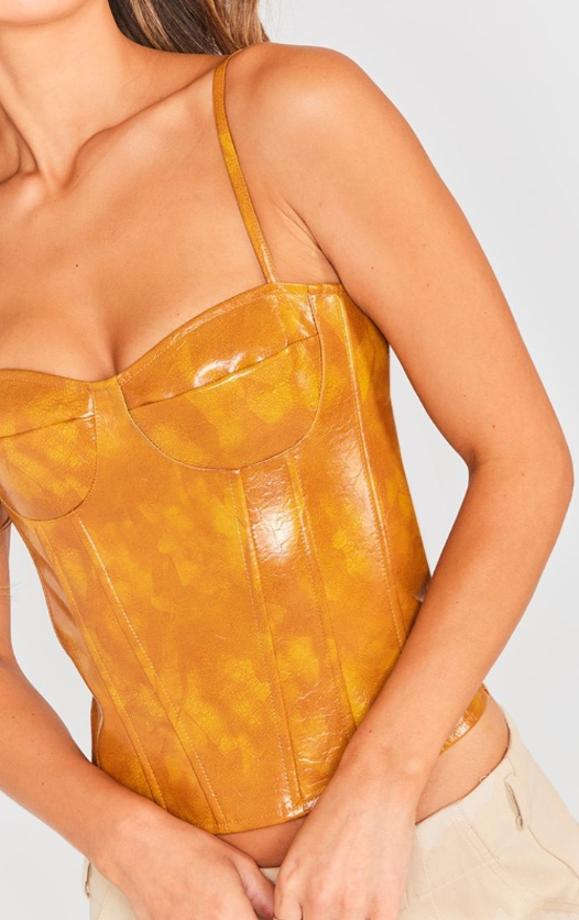 Plt - Stone Washed Faux Lather Structured Corset