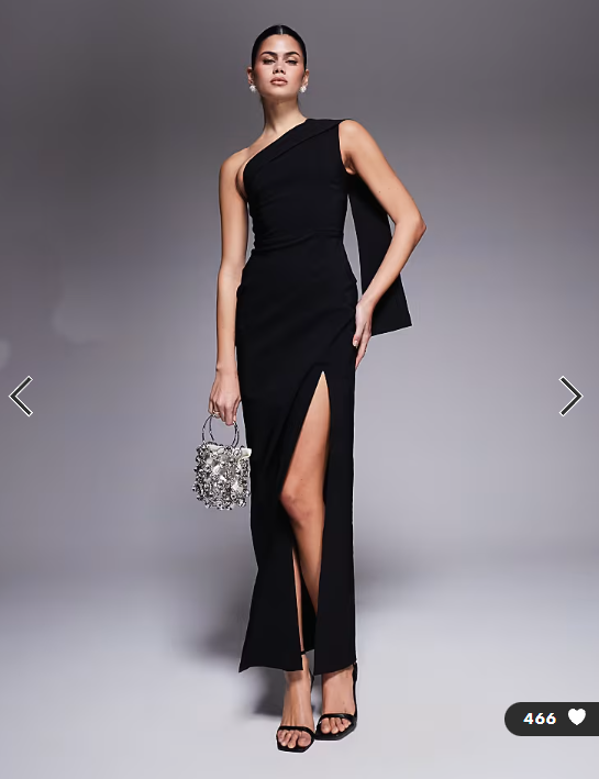 Vesper bengaline one shoulder drape detail side split maxi dress in black
