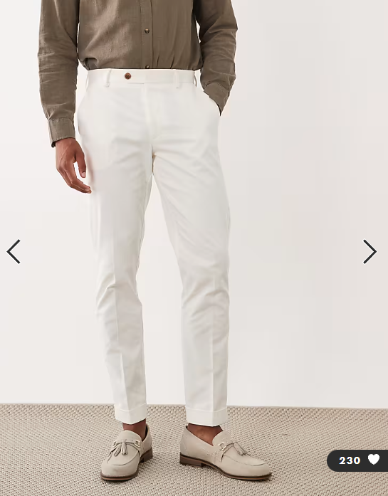 ASOS DESIGN tailored cotton rich slim chino trousers in white with turnup