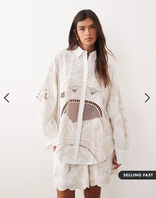 ARRANGE embroidered cutwork oversized shirt in white
