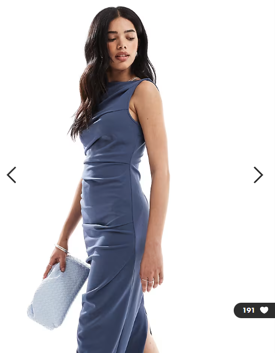 ASOS DESIGN sleeveless high neck ruched midi dress in blue