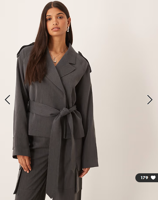 ASOS DESIGN tailored soft trench jacket co-ord in dark grey