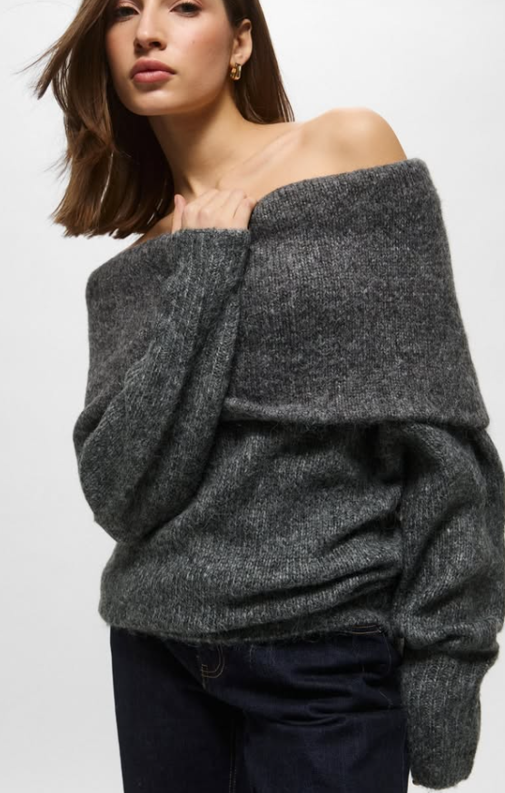 H&M - Fold Over Knitted Sweater - Grey
