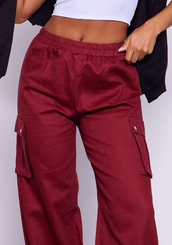 Oxblood Wide Leg High Waisted Cargo Trousers