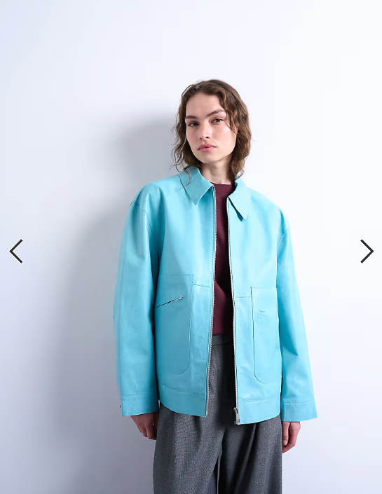 Topshop premium real leather jacket in turquoise