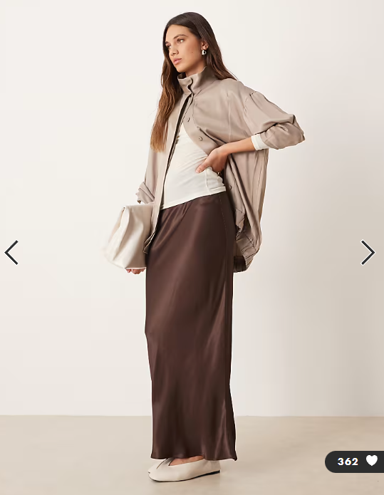 ASOS DESIGN satin bias maxi skirt in chocolate