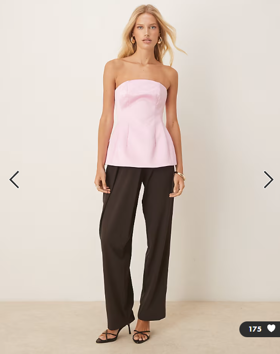 ASOS DESIGN Premium structured satin peplum hem bandeau top in pink