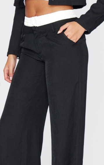Tall Black Woven Double Waistband Tailored Trousers