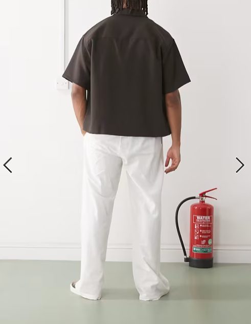 COLLUSION relaxed woven trouser with linen in white