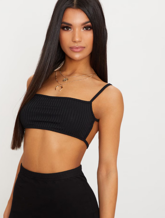 Black Rib Strappy Back Bralet