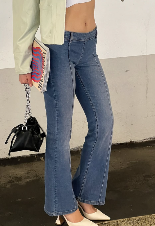 Super Low Waist Skinny Denim Jeans - Mid Blue