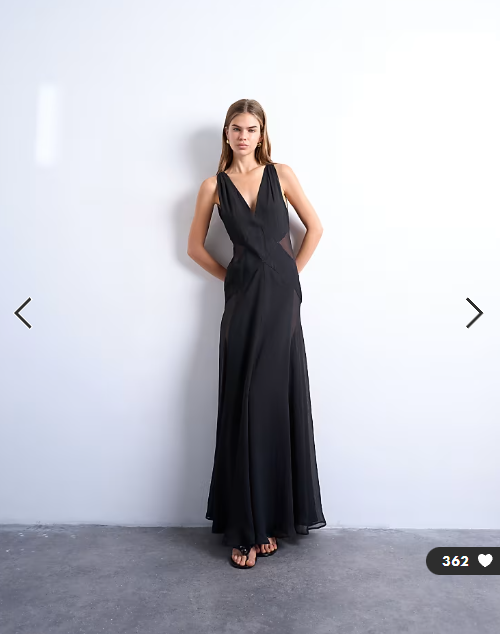 Topshop plunge full hem occasion dress with sheer panels in black