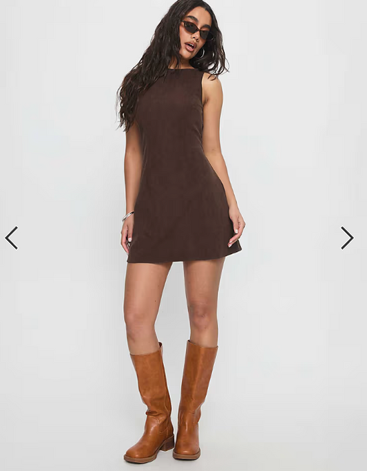 Princess Polly Alfalfa corduroy high neck bow detail mini dress in chocolate