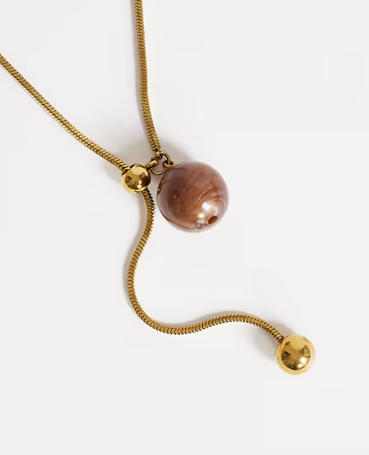 Topshop Leah lariat necklace with bead in stainless gold