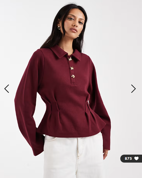 ASOS DESIGN Supersoft corset waist rugby tee in burgundy