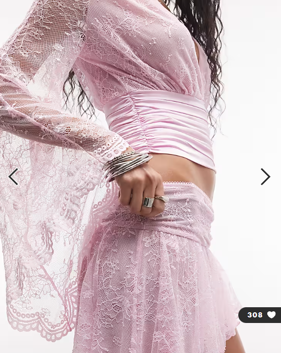 I.AM.GIA Stevie lace deep plunge flute sleeve top co-ord in baby pink