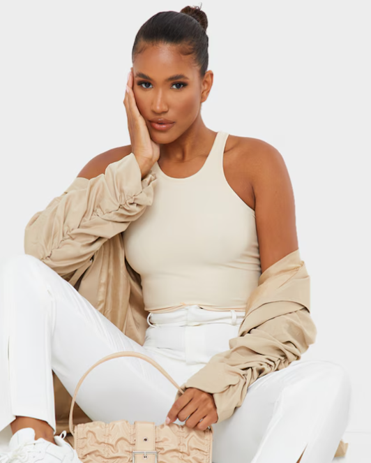 Stone Slinky Fitted Racer Crop Top