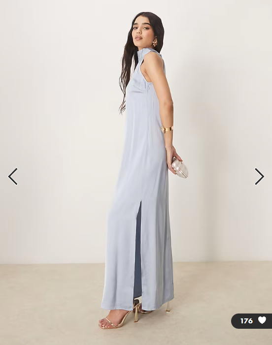 VILA halterneck maxi dress with tie neck in pastel blue