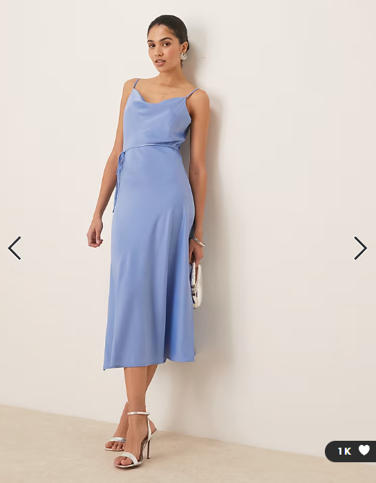 YAS satin cami midi dress in light blue