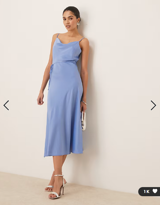 YAS satin cami midi dress in light blue