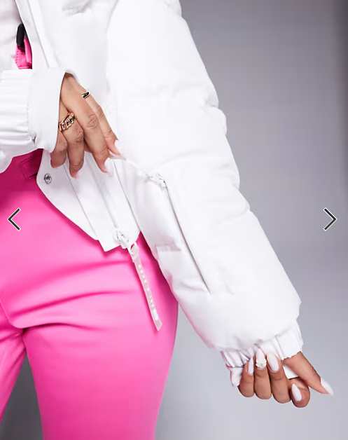 4505 Ski cropped insulated ski bomber jacket with faux fur hood in white