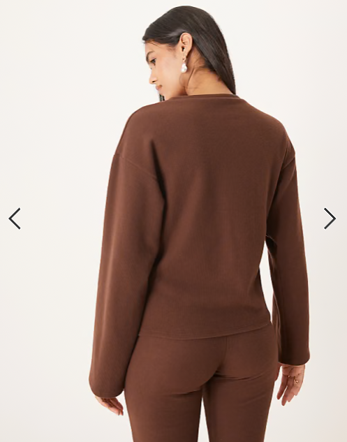ASOS DESIGN Supersoft ruched detail long sleeve top co-ord in chocolate SET