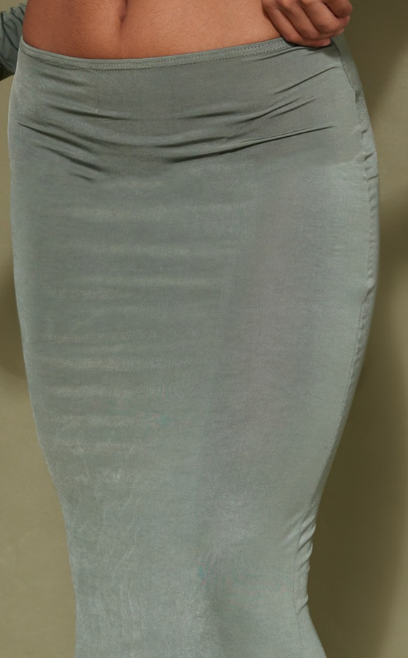 Khaki Slinky Low Waist Midaxi Skirt