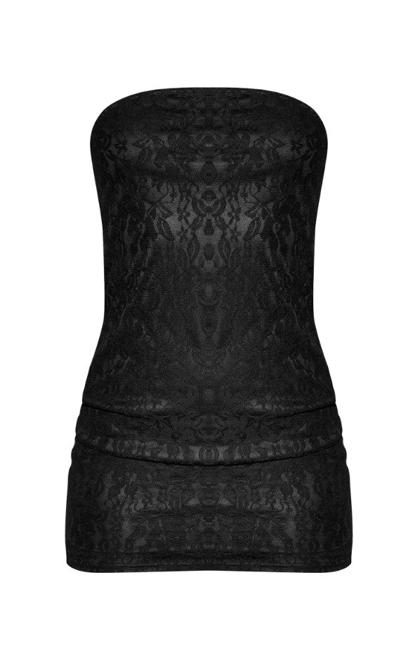 Black Lace Bandeau Mini Dress