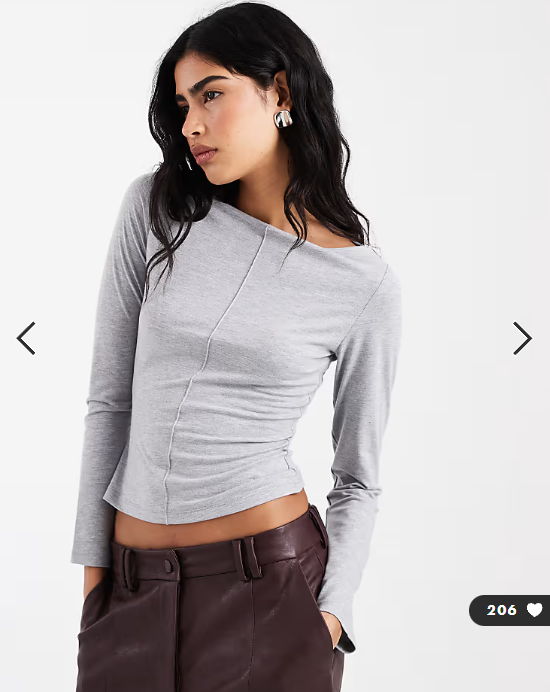 ASOS DESIGN slash neck top with centre front seam detail in light grey marl