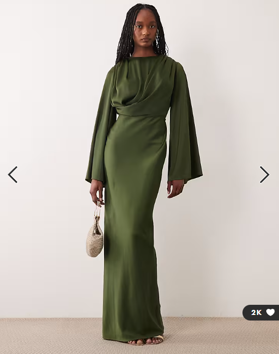 ASOS DESIGN Tall flute sleeve draped maxi dress in khaki
